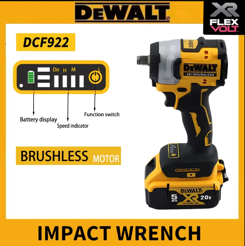 

New Dewalt DCF922 Wireless Impact WrenchRechargeableHighTorque 205Nm(Reverse) 1/2" 2500 PRM Universal 20V Battery Power Tools