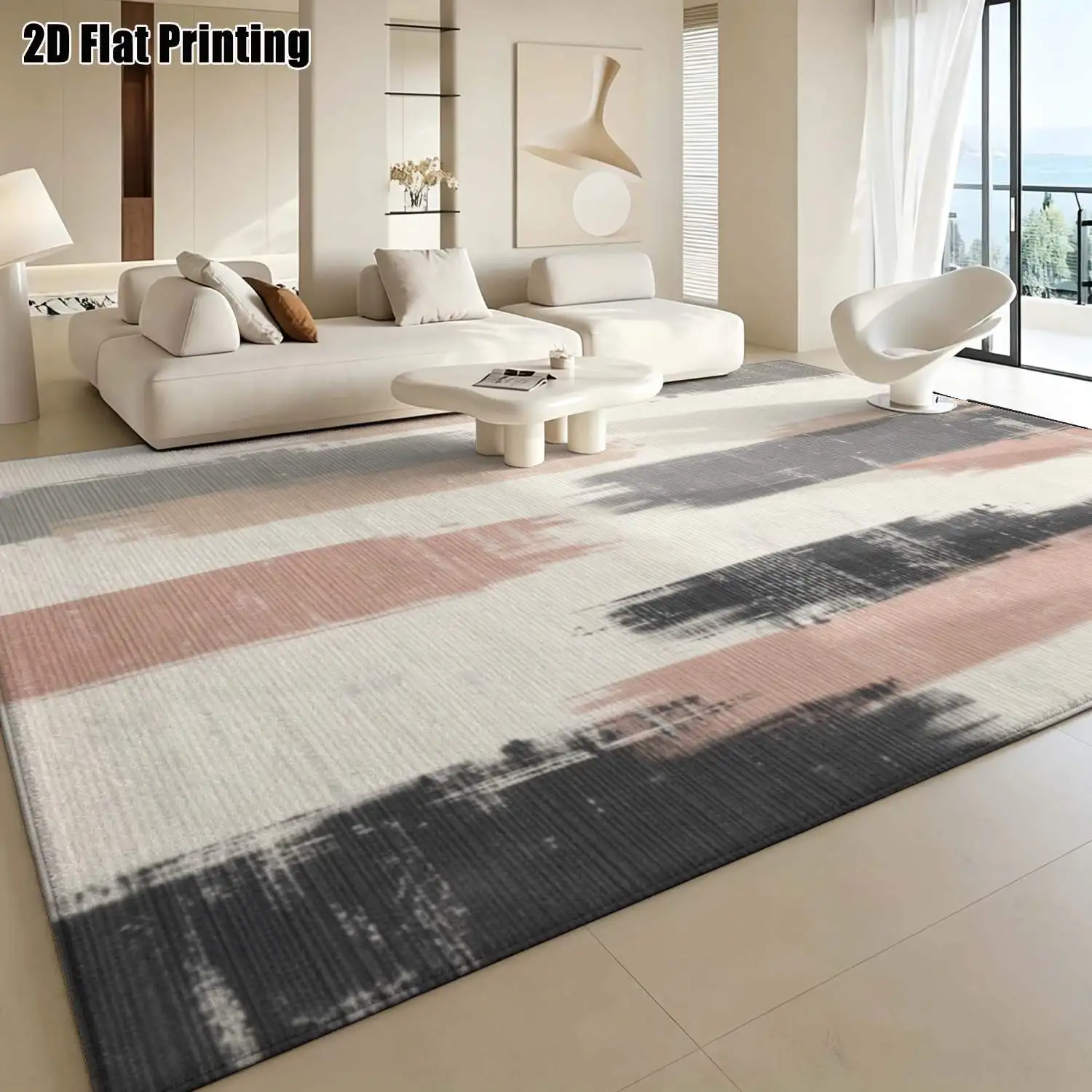 1Pc 2D Printed Carpet: Warm Brown, Black & Pink Abstract Brushstroke Patterns, Modern Simple Decor, Multi-Size, Machine Washable, for Multi-Scene Use