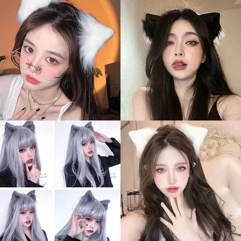 Horquilla de orejas de animales peludos para niña, tocado de Lobo, zorro, Clip de oreja, accesorios de Cosplay, orejas de gato, accesorio para el cabello de Lolita, accesorios de anime