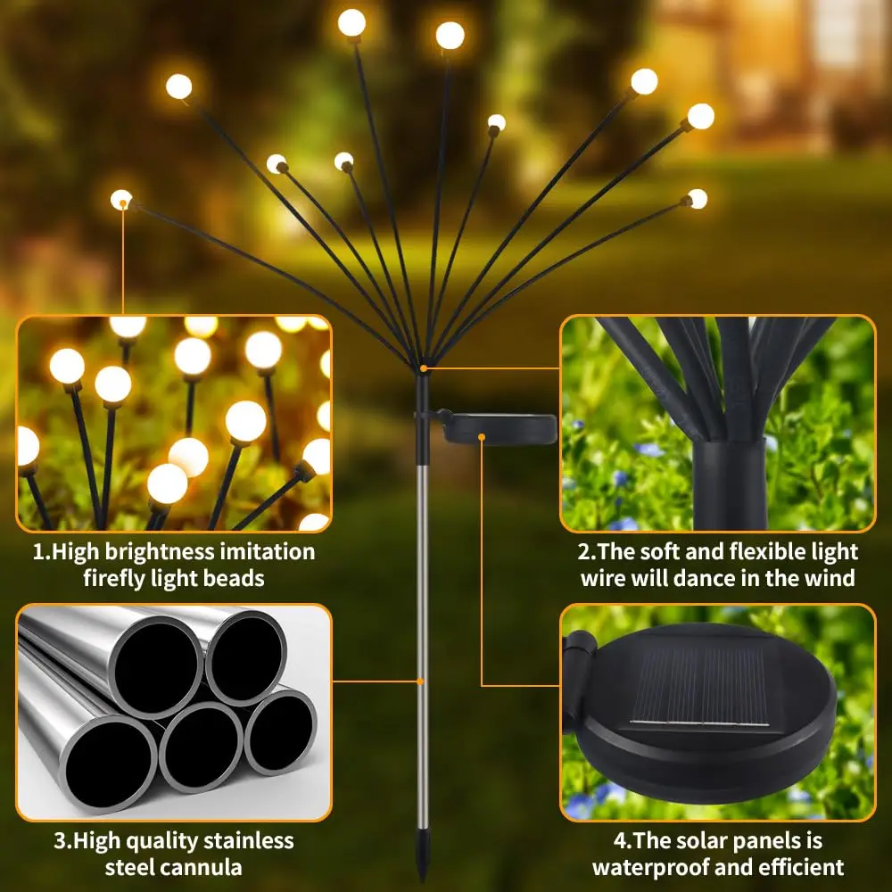 Solar Garden Lights New Solar Swaying Light Outdoor Waterproof Firefly Lights Patio Pathway Yard Decor Birthday Party Led Lamp