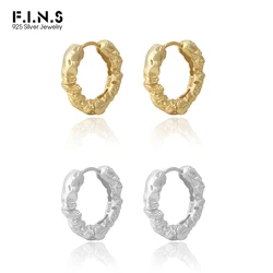 F.I.N.S Irregular 925 Sterling Silver Gold Earrings for Women Wrinkle Hoop Huggies Earring Silver 925 Ear Buckle Fine Jewelry