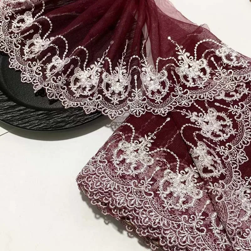 

20Yards Retro Dark Red Embroidery Lace Trim Fabric DIY Craft Sewing Supplies Skirt Hem Decoration Accessories