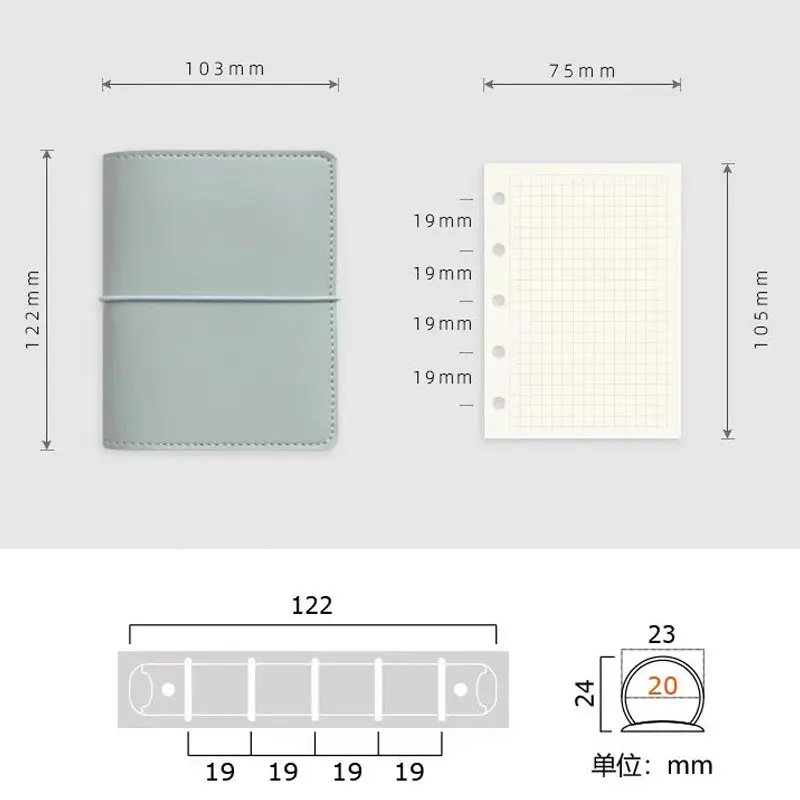 M5 Leather Loose-Leaf Notebook Mini Hand Book 5 Ring Metal Binder Planner Notebooks 70 Sheets Journal Diary Office Stationery