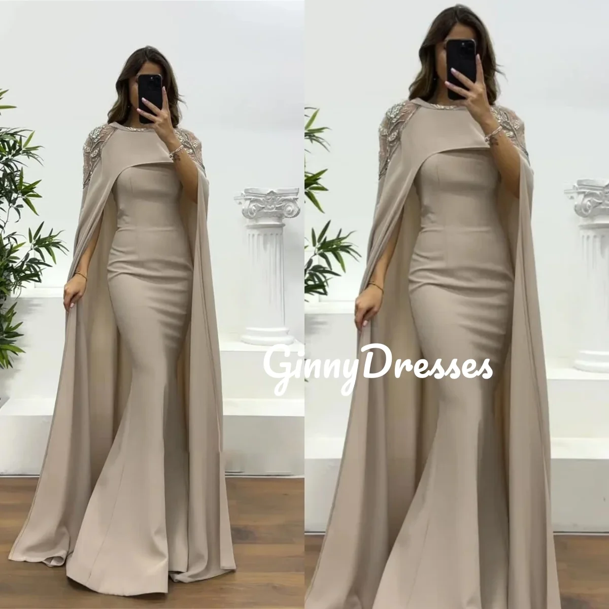 

Column Customize Cap Straps Floor-Length Zipper Up Dresses For Special Events Long Sleeves Zipper Up Birthday Dresses Luxury