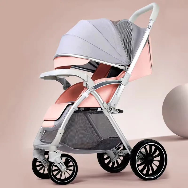 

Four-wheeled Baby Stroller Lightweight Foldable Travel Stroller Newborn Baby Two-way Swivel Seat High Landscape Stroller