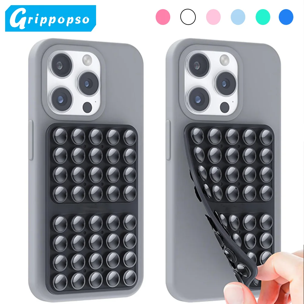 Grippopso Double-Sided Suction Cup Phone Case Mount,Silicone Phone Stand for iPhone Android Selfies Hands-Free Strong Grip Holde