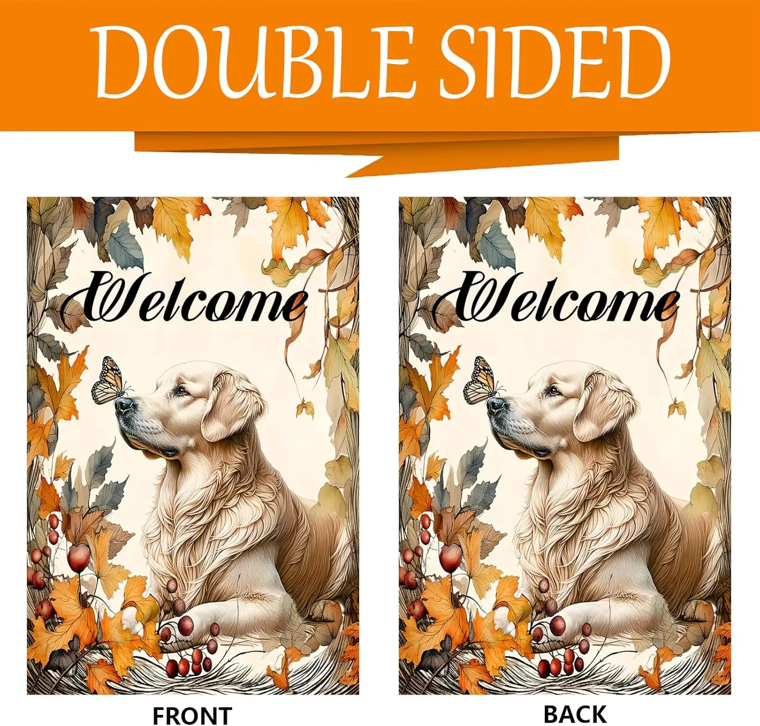 Welcome Dog Fall Yard Flag Fall Garden Flag for Outside 12x18 Inch Double Sided Yard Sign Seasonal Welcome Yard Flag for Outdoor