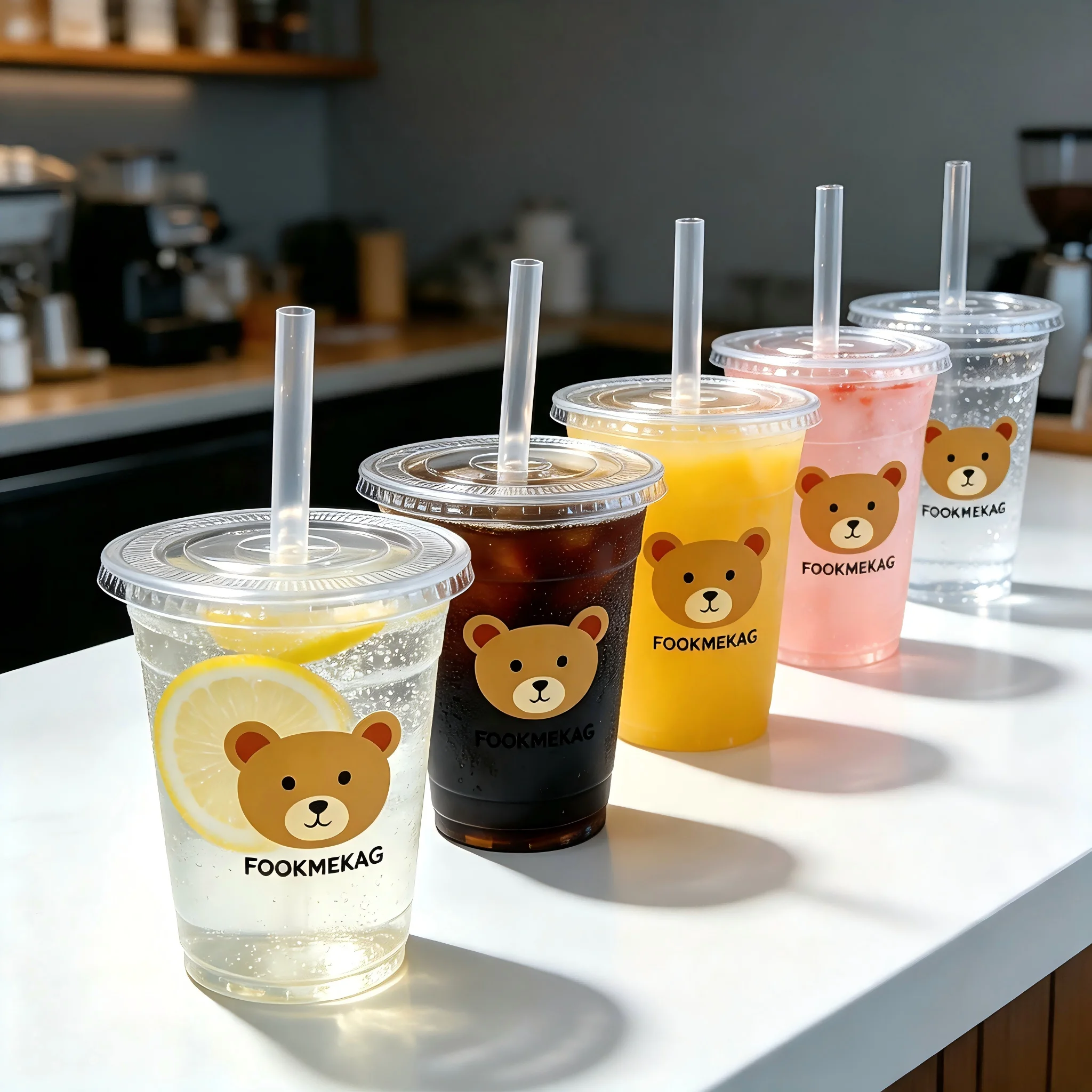 100 Sets Clear PET Reusable Cold Drink Cups with Straws, 16oz Cute Bear Printed Plastic Tumblers, Freezer-Safe Only For Cold Beverages, Ideal For Iced Coffee, Smoothies, Bear Themed Parties, Holiday Gatherings & Family Events view 5