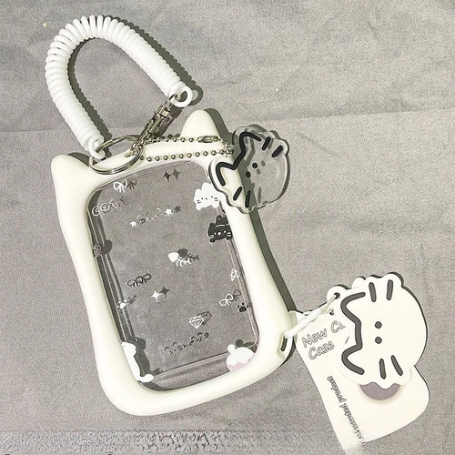 Imagen 2 del producto Soporte para sesión fotográfica de gato Kawaii, acrílico transparente, soporte para tarjeta de ídolo Kpop, colgante de bolsa creativa, Protector portátil para tarjeta de identificación de Campus