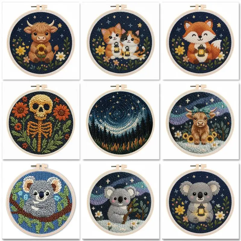 

RUOPOTY Punch Needle Kit Scenery Punch Embroidery Kits for Adults Beginner Starry Sky Punch Needle Fabric, Hoops Yarns and Sewin