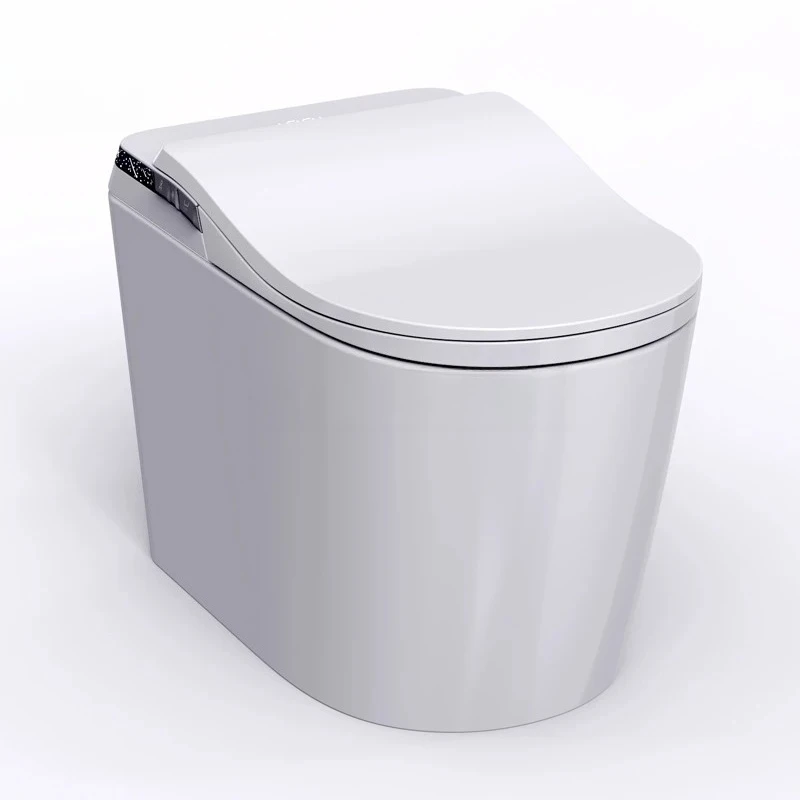 Ambient Light Smart Toilet with Seat Heating & Remote Control Foot Touch Flush Bidet Favorable Discount P-Trap Drainage Pattern