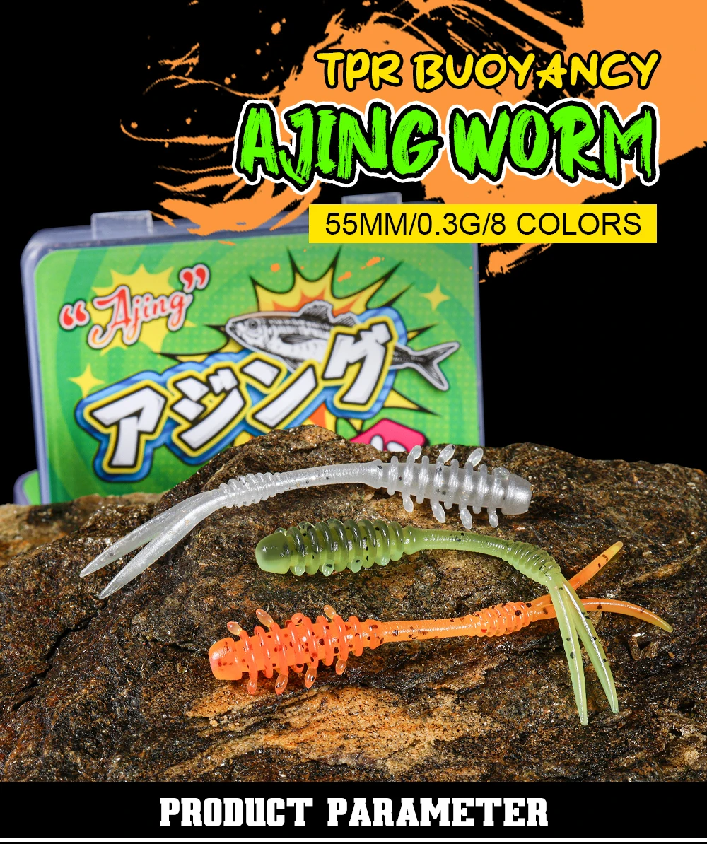 RoseWood Split Tail Ajing Wurm-Angelköder, 55 mm, 0,3 g, TPR, weicher Köder, leichtes Spiel, doppelte Farbe, künstlicher Kunststoff, Rockfish Tackle – Detail 1