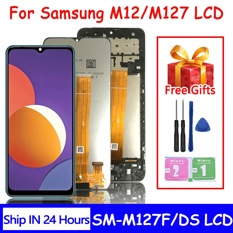 Tela LCD IPS de 6,5 polegadas para Samsung M12 M127 SM-M127FN/DS SM-M127F/DS SM-M127G/DS, Display LCD com Touch Screen e Digitalizador
