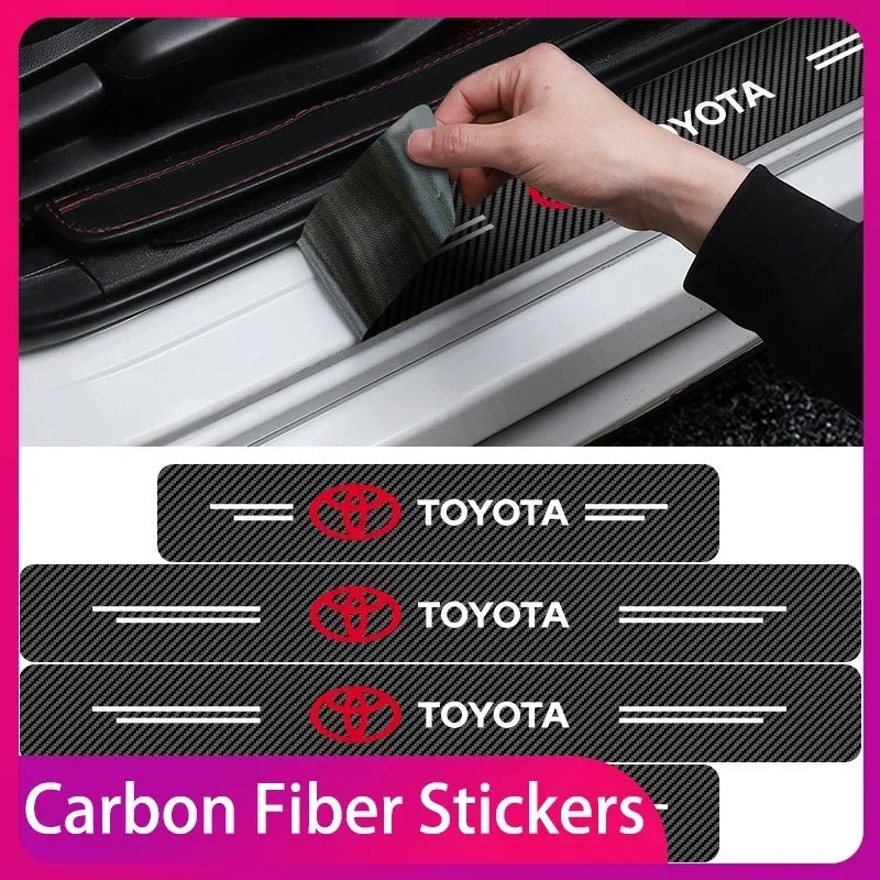

4pcs Carbon Fiber Car Door Sill Sticker Auto Door Threshold Scratch Waterproof For Toyota chr Corolla Camry rav4 Yaris hilux