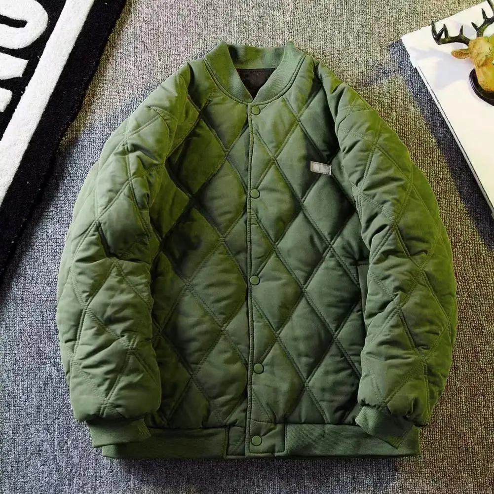 Men's Bomber Jacket Quilted Varsity Baseball Jacket Winter Warm Padded Coat Casual Loose Fit Male Outwear For Daily Street Work