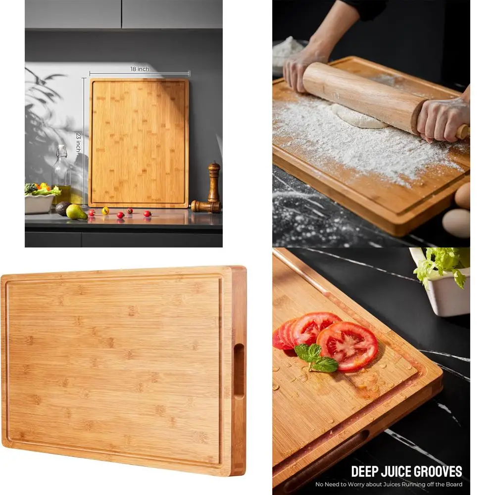 

Разделочная доска Jumbo Bamboo, двусторонняя XL для кухни, глубокая канавка для мяса, овощей, фруктов и сыра