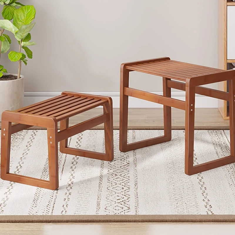 

‌ Современный минималистичный бамбуковый табурет, двухъярусное сиденье для ванной комнаты с плетеным дизайном, скамейка для обуви в прихожей, креативный детский табурет-ступенька