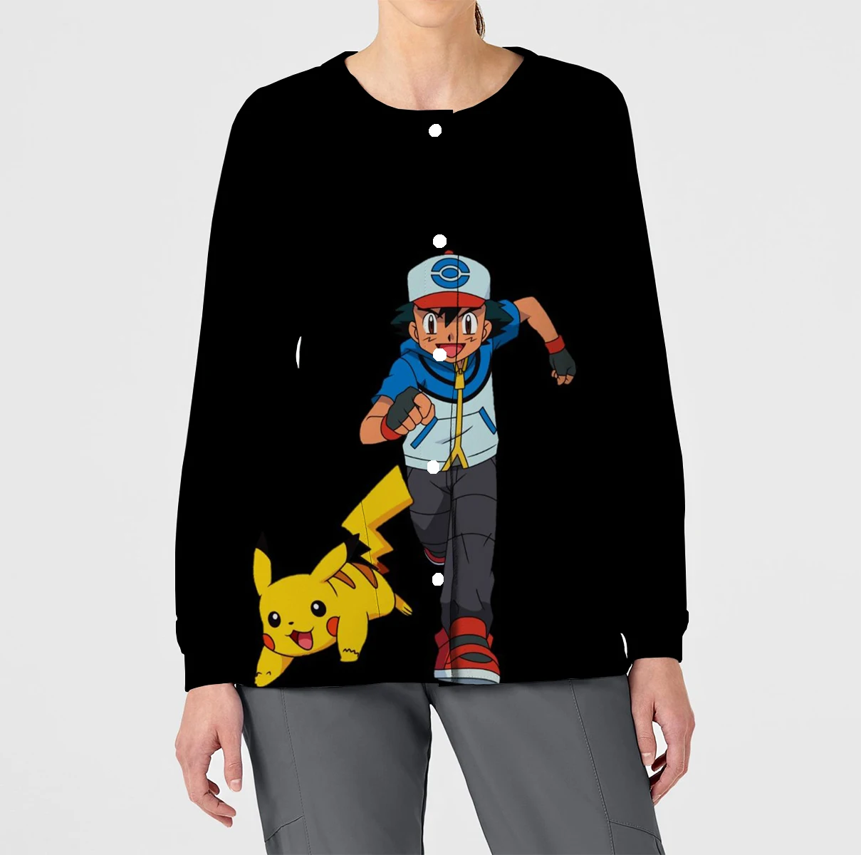 Pokemon Print Spring and Autumn Pet Shop PET Shop Dental Work Clothes Long Sleeve Pocket Cardigan Nursing Clothes