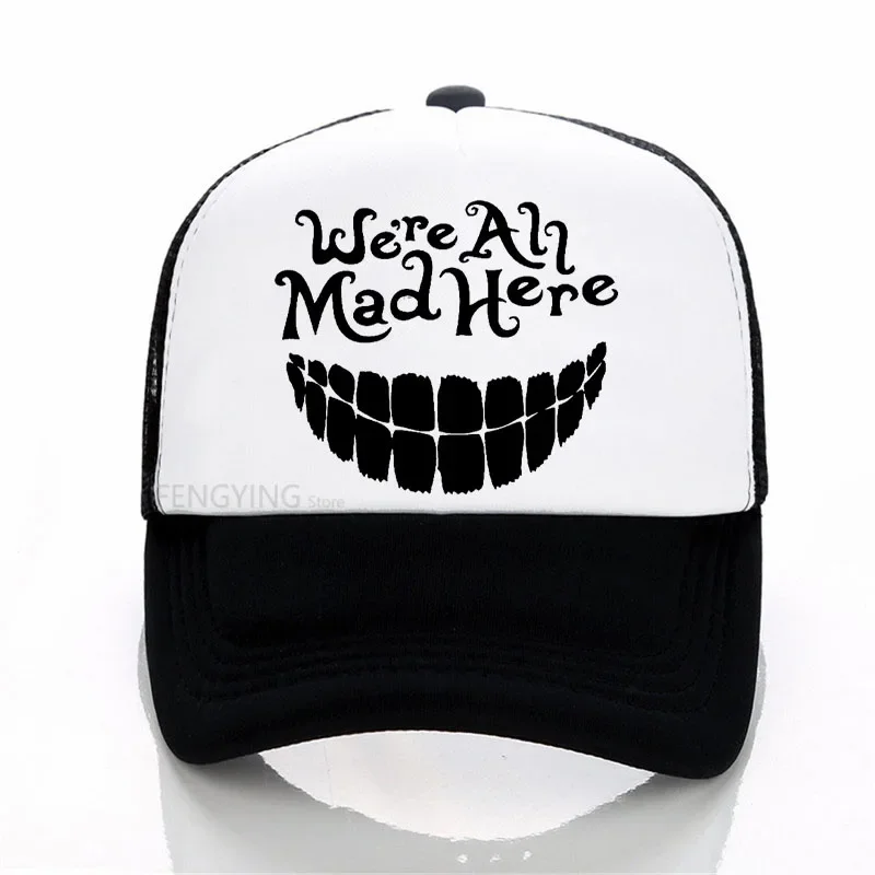 

We're All Mad Here Cheshire Cat Alice In Wonder baseball cap summer mesh trucker hats