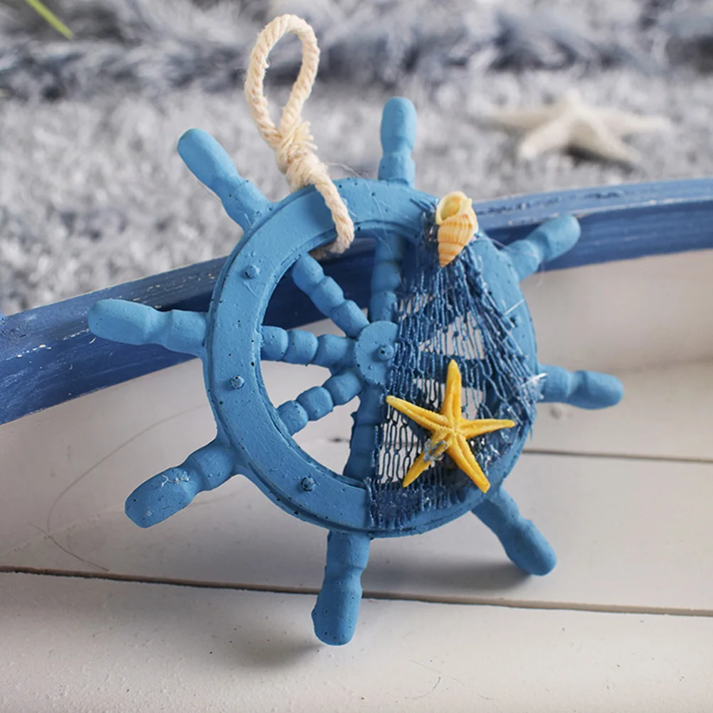 

Wooden Rudder Wall Hanging Decor Mediterranean Style Bright Color Steering Wheel Ornament for Home Bedroom Bar Retro Boat