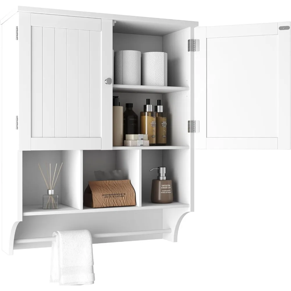 

Bathroom Wall Cabinet Medicine Cabinets Over The Toilet Storage Cabinet with Towels Bar 2 Door Adjustable Shelves Large Space f