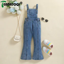 4-8Y Kids Girls Overalls Clothing Spring Autumn Double Shoulder Suspenders Denim Bell Bottoms Children Girl Trousers Clothes