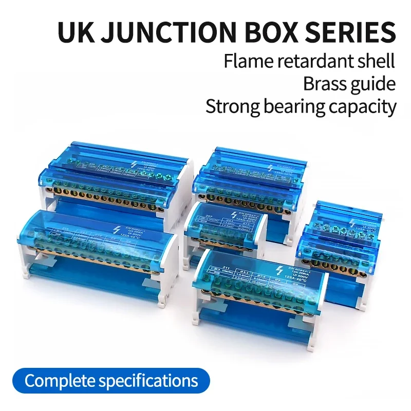 DIN Rail Junction Box UK207/211/215/407/411/415/413 Electrical Wire Terminal Block Distribution Box Neutral Screw Brass Rod