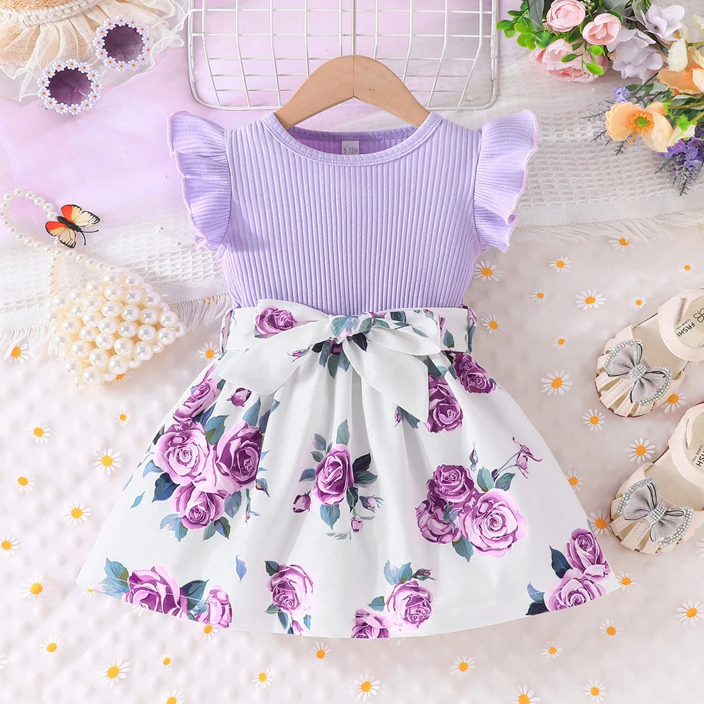 Dress For Kids 6-36 Months Butterfly Sleeve Cute Cotton Floral Summer Princess Formal Dresses Ootd For Newborn Baby Girl