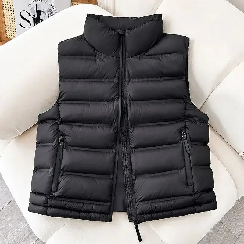 

New Style Autumn Winter Stand Collar Waist-Cinching Sleeveless Shoulder Pad Versat Slimming Cotton down Vest Women's Fashionable