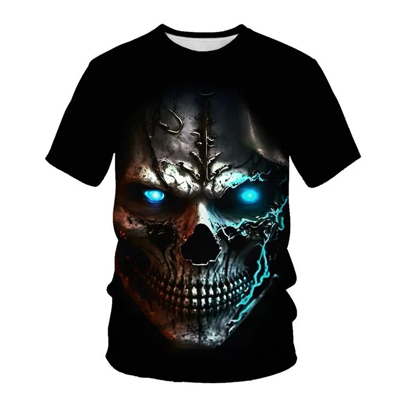 Fashionable Men's T-shirt 3D Skull Pattern Print Tops Summer Leisure Crew Neck Short Sleeve Quick Dry Breathable Unisex Pullover