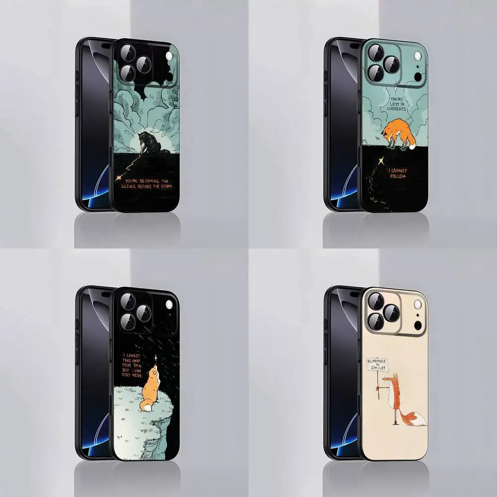 

Art Lyrics Cartoon Fox Phone Case For iPhone 17,16,15,14,13,12,Pro,Max,Plus,E,SE4,Air,Mini Black Soft Cover