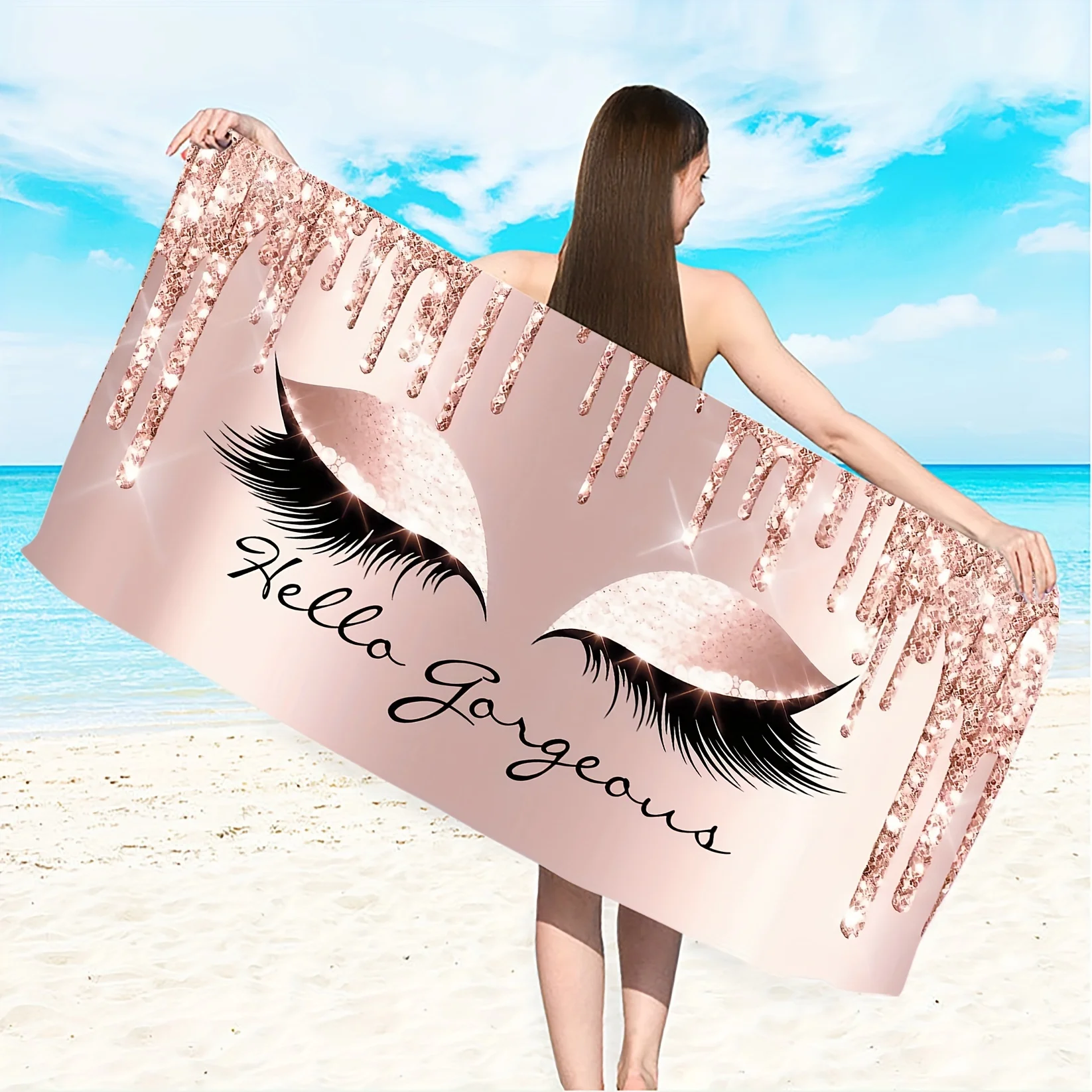 

Pink And Eyelashes Pattern Beach Towels Vacation Beach Accessories Fast Dry Beach Blanket For Travel Swim Pool Party Yoga Camp