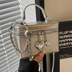 Advanced Chain Handheld Box Bag 2024 New Versatile Casual One Shoulder Crossbody Bag Women's Commuting Handbag Bucket Phone Bag