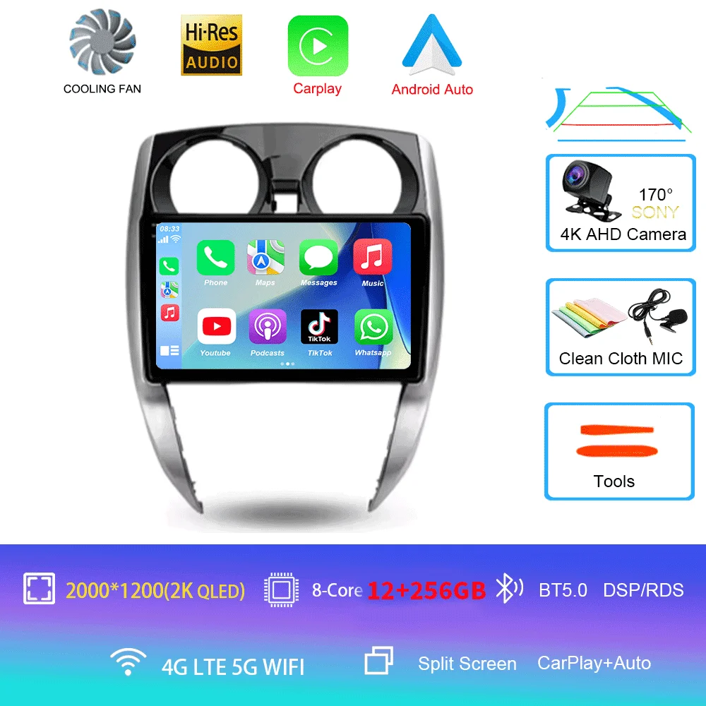 Nissan Note 2 E12 2012 - 2021 Carplay Auto 4G+WIFI GPS autoradio navigatie multimedia videospeler stereo BT Android 16