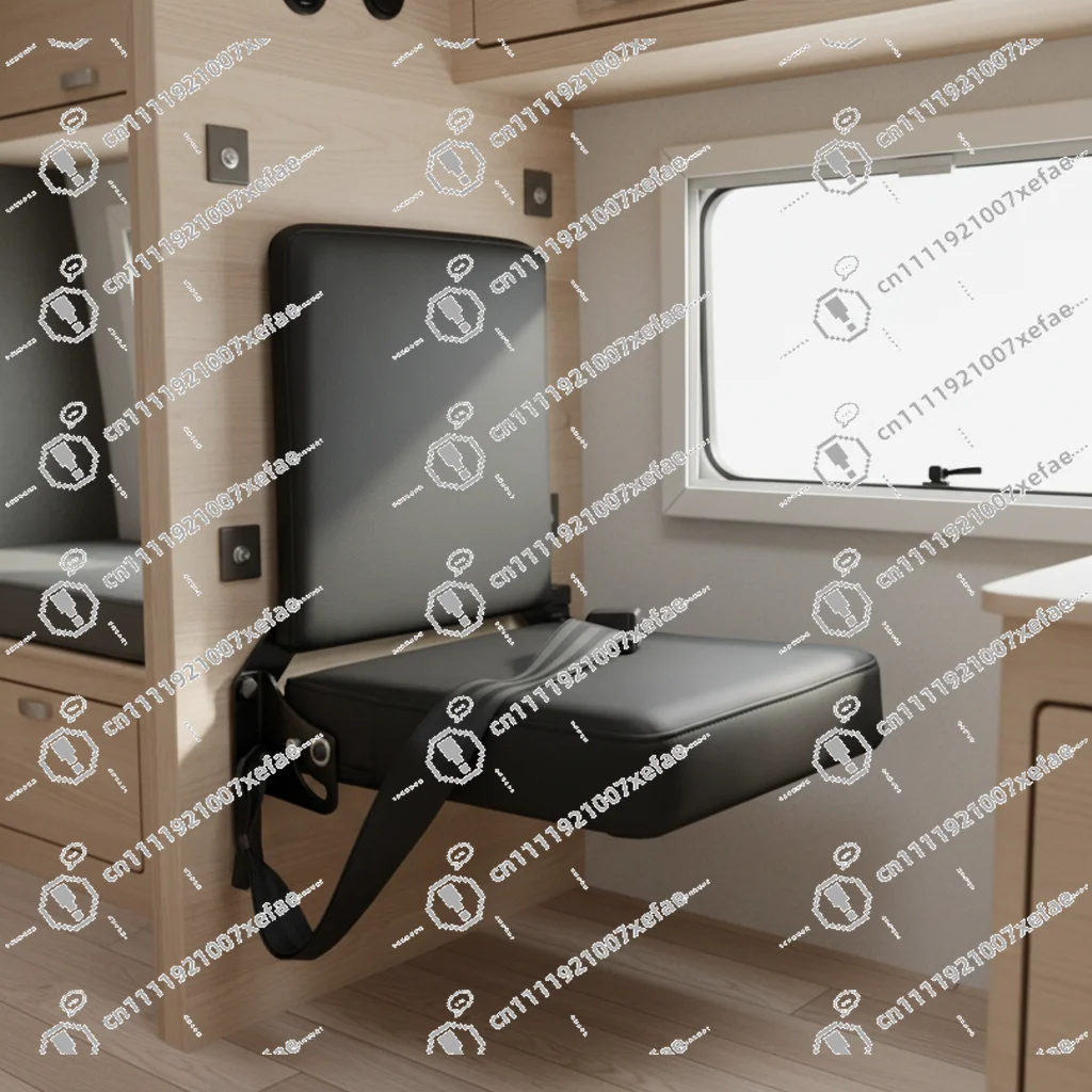 

Black Leather Wall-mounted Self-folding Jump Seat with Seat Belt Self-rebounding Steel Frame Chair for Ambulances and Motorhomes