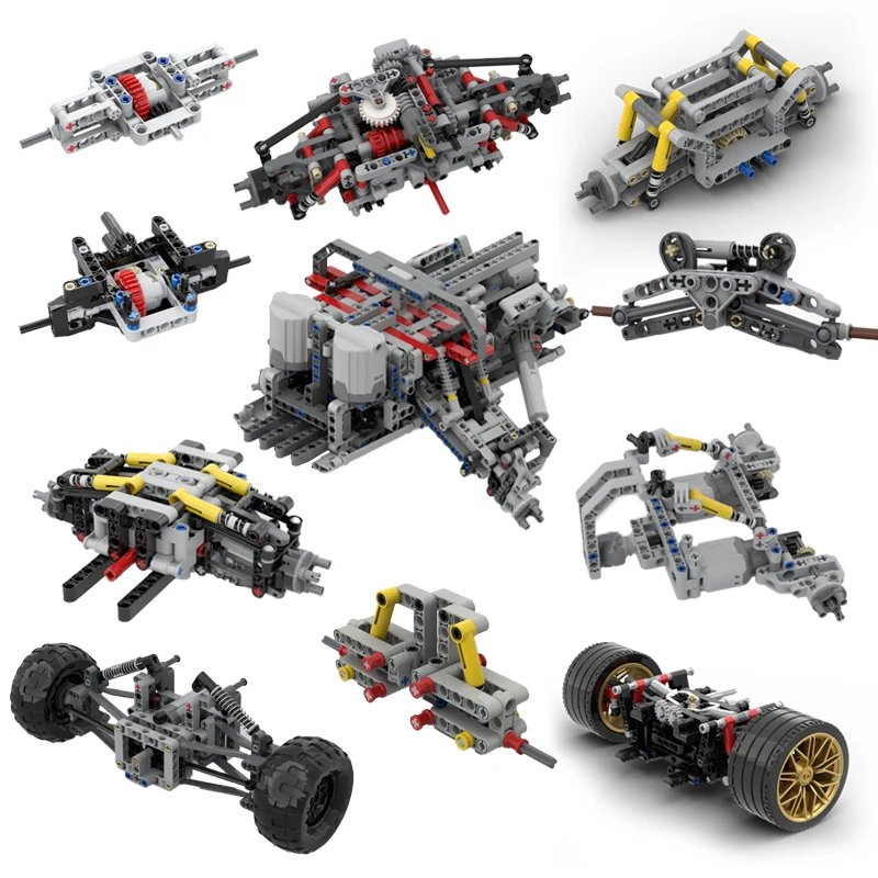 Technical MOC Adjustable Suspension Width Steering and Differential Drive Building Blocks Cars Steering Chassis Diy Bricks Toys