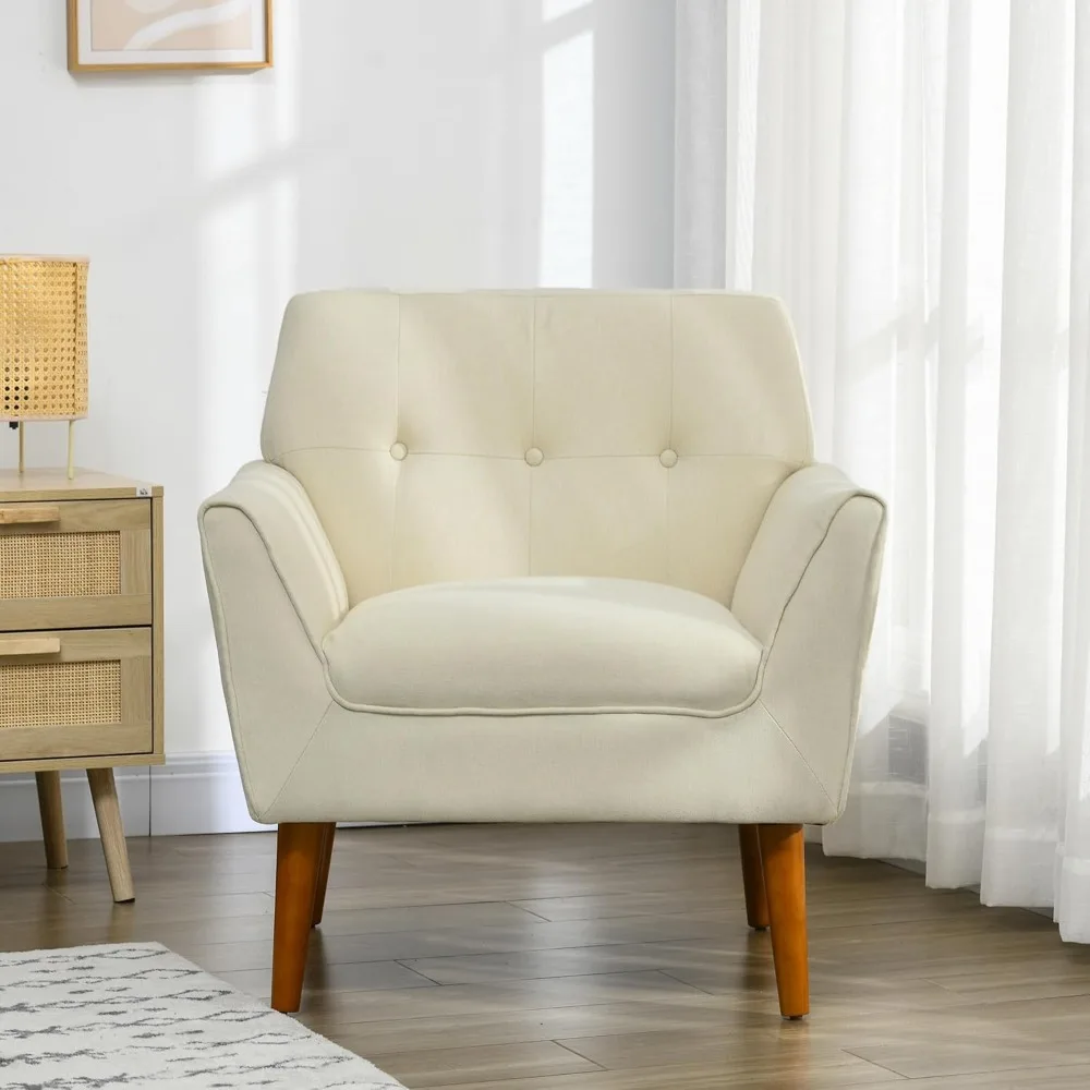 

Traditional Living Room Chair, Armchair with Button Tufted Polygonal Straight Back, Single Sofa with Thick Padding, Beige