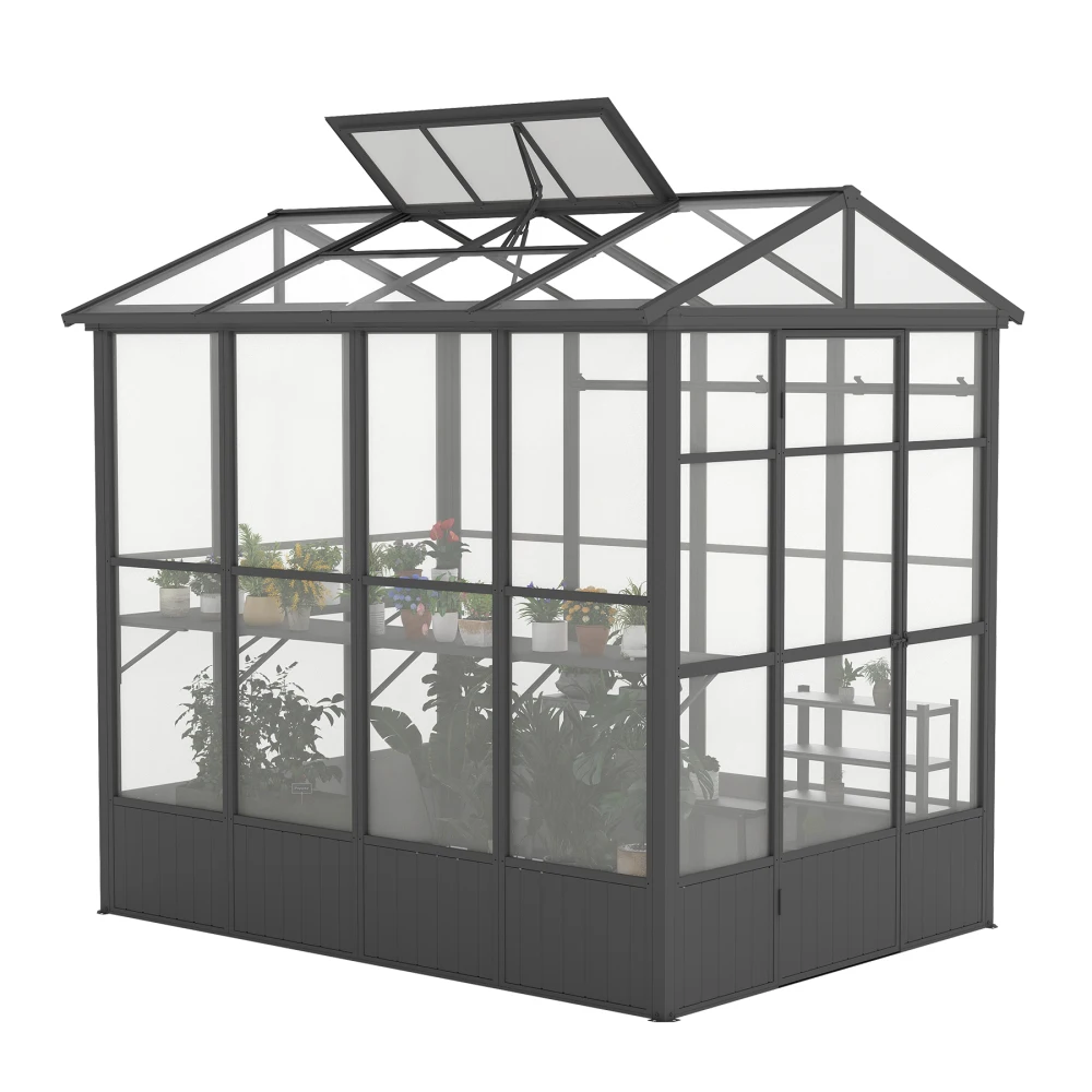 

6.5x8FT Greenhouse, Polycarbonate Green House with Fully Auto Temperature Control Vent, Outdoor Full Aluminum Heavy Duty