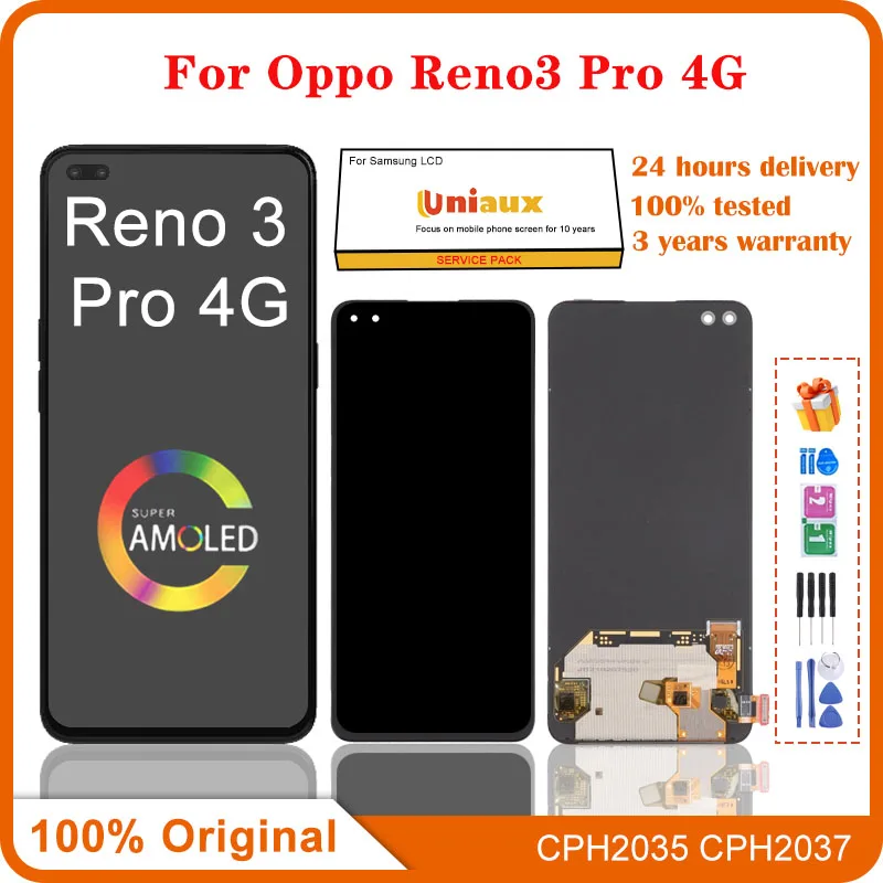 

6.4" Original Amoled For Oppo Reno3 Pro 4G CPH2035 CPH2037 LCD Display Screen Touch Digitizer Assembly For Reno 3 Pro 4G LCD