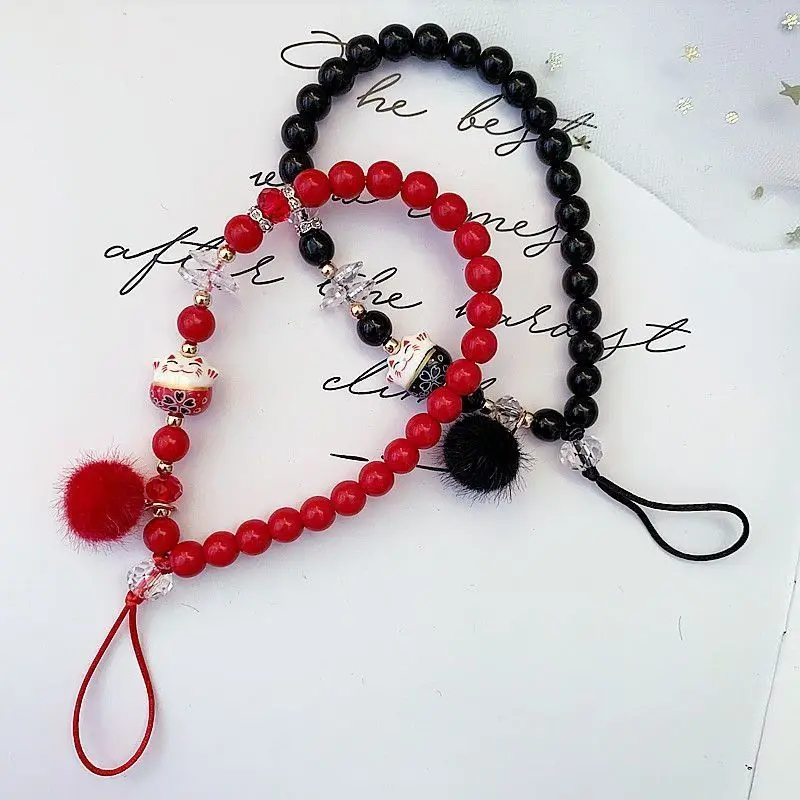 Design Mobile Phone Lanyard Short Rope Small Fur Ball Cat Accessory Usb Flash Drive Personalized Creative Wrist Strap Women