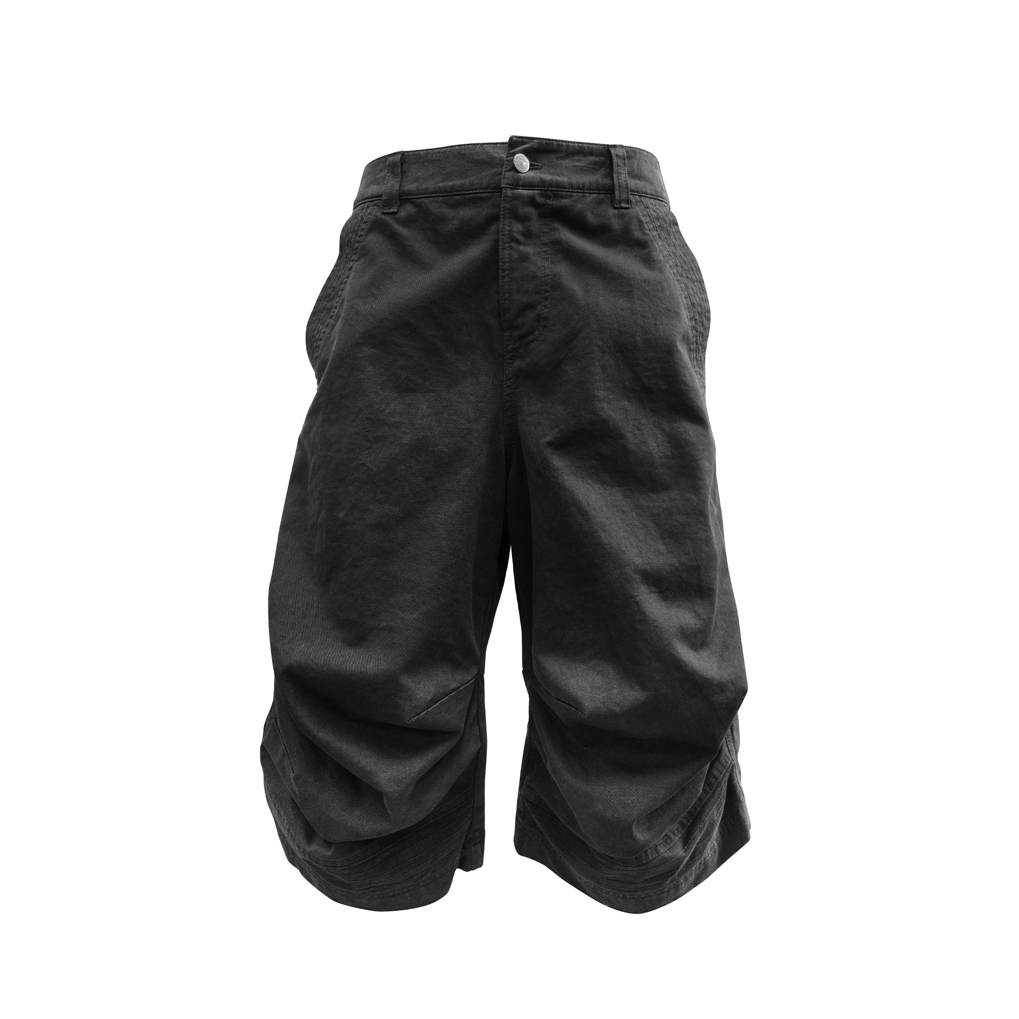 

Новинка: Черные плиссированные шорты 7/8 длины для повседневной носки, осенние, PnxStudio, из хлопка, прямого кроя, со средней посадкой