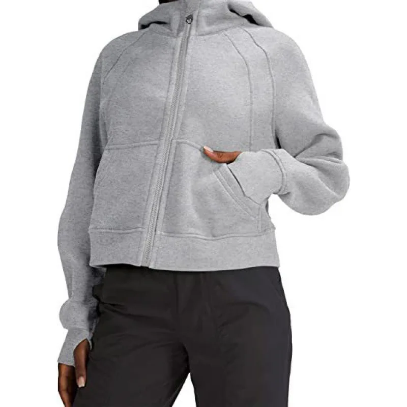 

Over sized Full zipper Hoodie Autumn Winter Warm Yoga Solid Sport Pullover Plush Outdoor Loose Easy Hooded Sweater