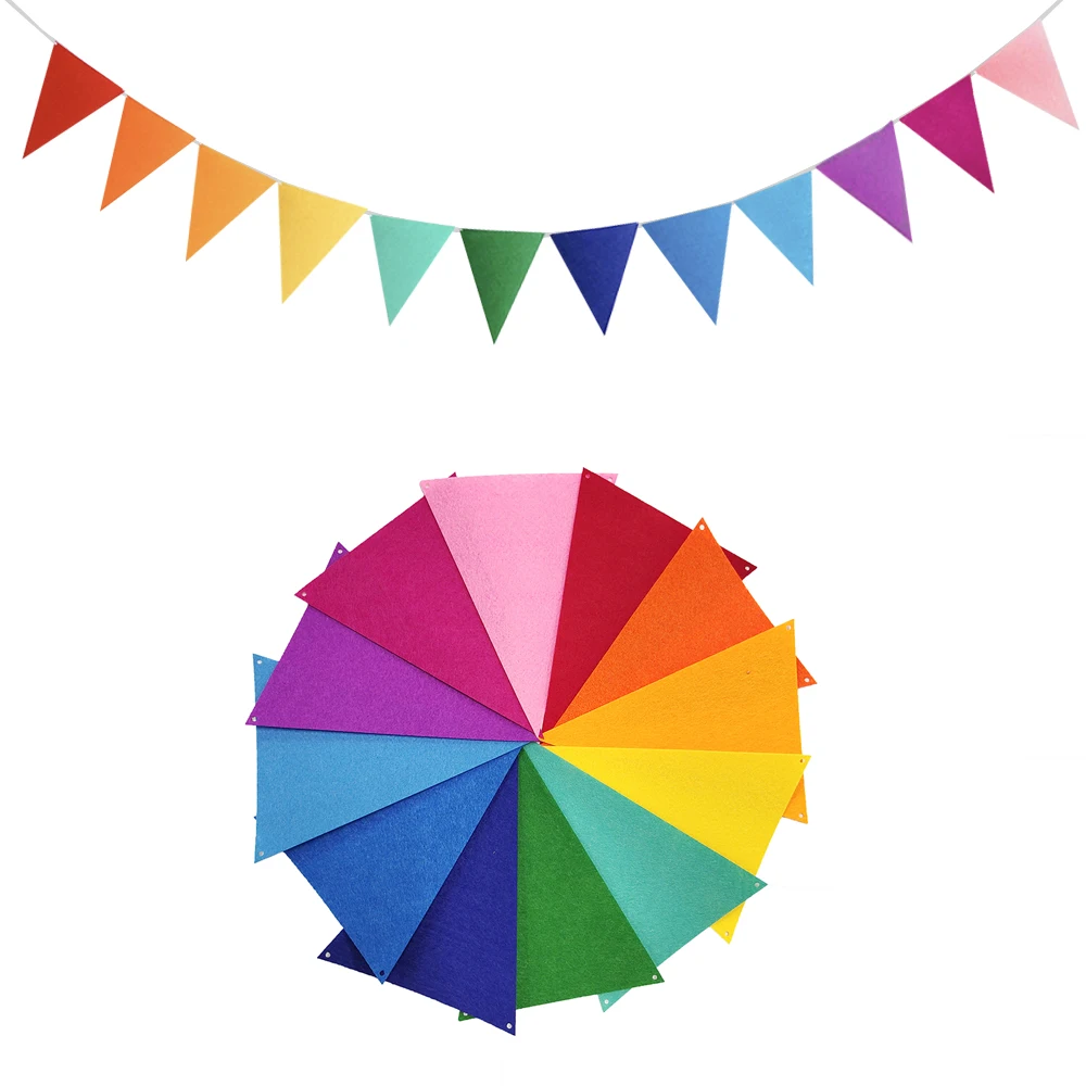 Colorful Pennant Felt Banner Handmade Bunting Flags Baby Shower Wedding Party Festival Garland Flags Outdoor Decoration Supplies
