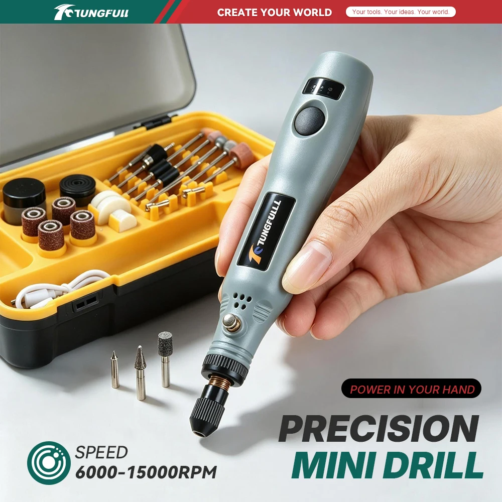 Portable Rechargeable Rotary Tool Kit 3‑Speed Mini Electric Drill Grinder for Carving Polishing Grinding Engraving DIY Handmade