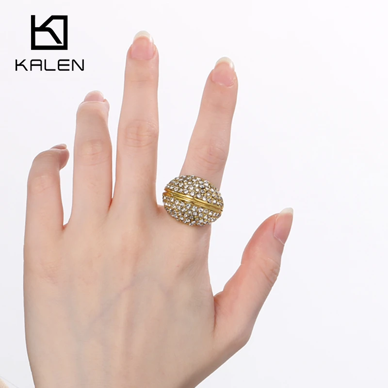 KALEN Luxury Cubic Zirconia Pave Stainless Steel Fashion Ring High Quality Women Classic Exquisite Finger Jewelry Bijoux Gift