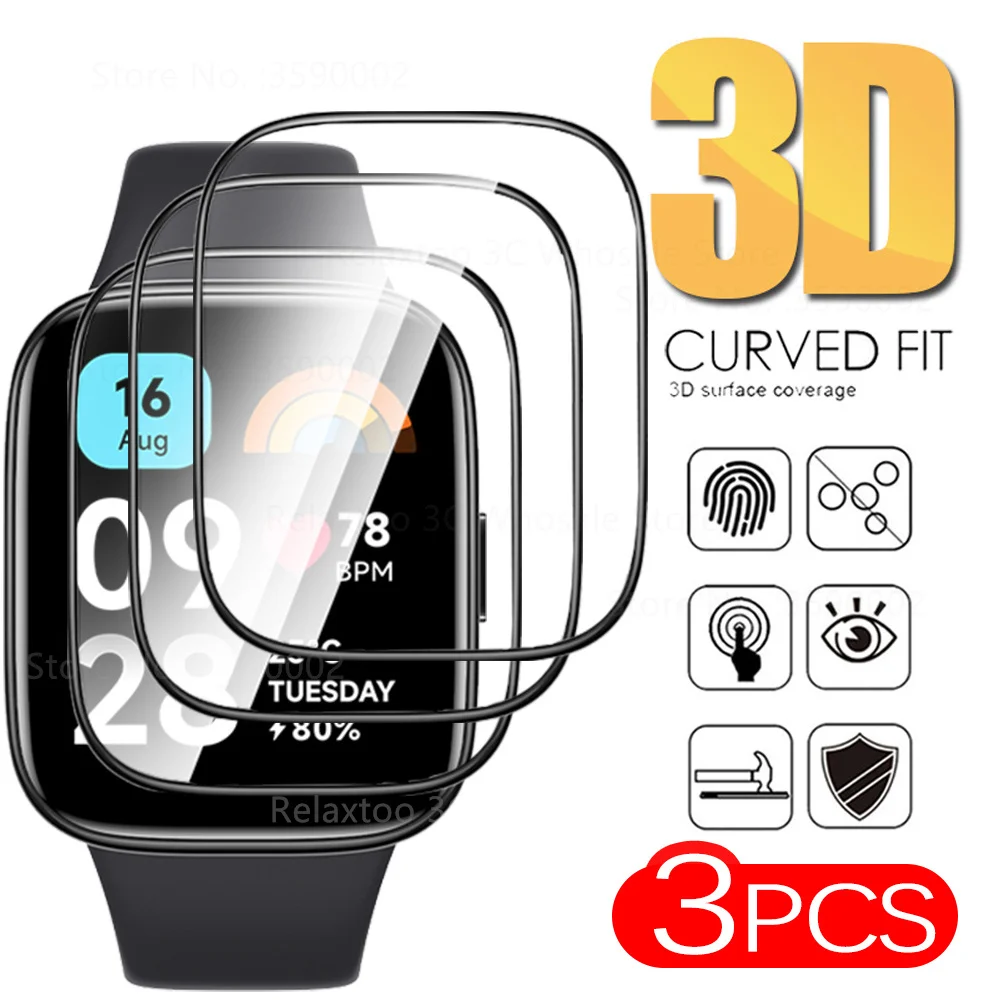 Protector de pantalla activo para Xiaomi Redmi Watch 3, cristal Protector para Redmi Watch 3 Active, accesorios de película de cubierta completa de 1,83 ", 3 uds.