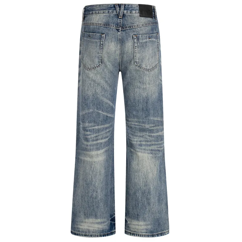 بنطال جينز رجالي للربيع والخريف عصري أمريكي كلاسيكي فضفاض غير رسمي مصنوع يدويًا، مغسول، مستقيم الساق من قماش الدنيم #4