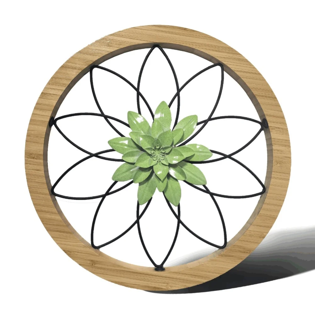 Round Wooden Wall Art Floral Decor With Wooden Frame 30x30cm For Living Room Wall Hanging Circular Wooden Frame