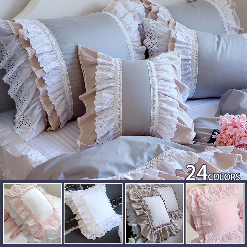 

45x45cm Luxury European Embroidery Cushion Cover Big Ruffle Lace Wrinkle Pillow Cover Cake Layers Princess Bedding Pillowcase