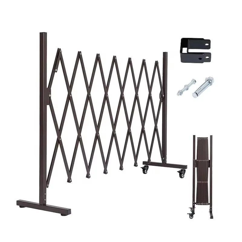 Expandable Metal Dog Barrier Fence Indoor Outdoor Folding Pet Gate Portable Barricade Gate with Wheels